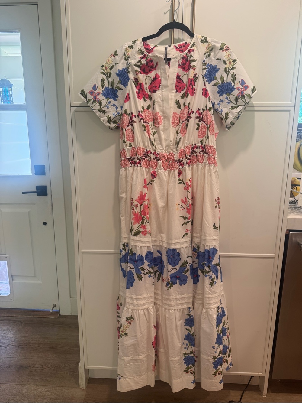 Anthropologie Somerset White Maxi Dress with Blue and Pink Floral Print - Picture 4 of 4